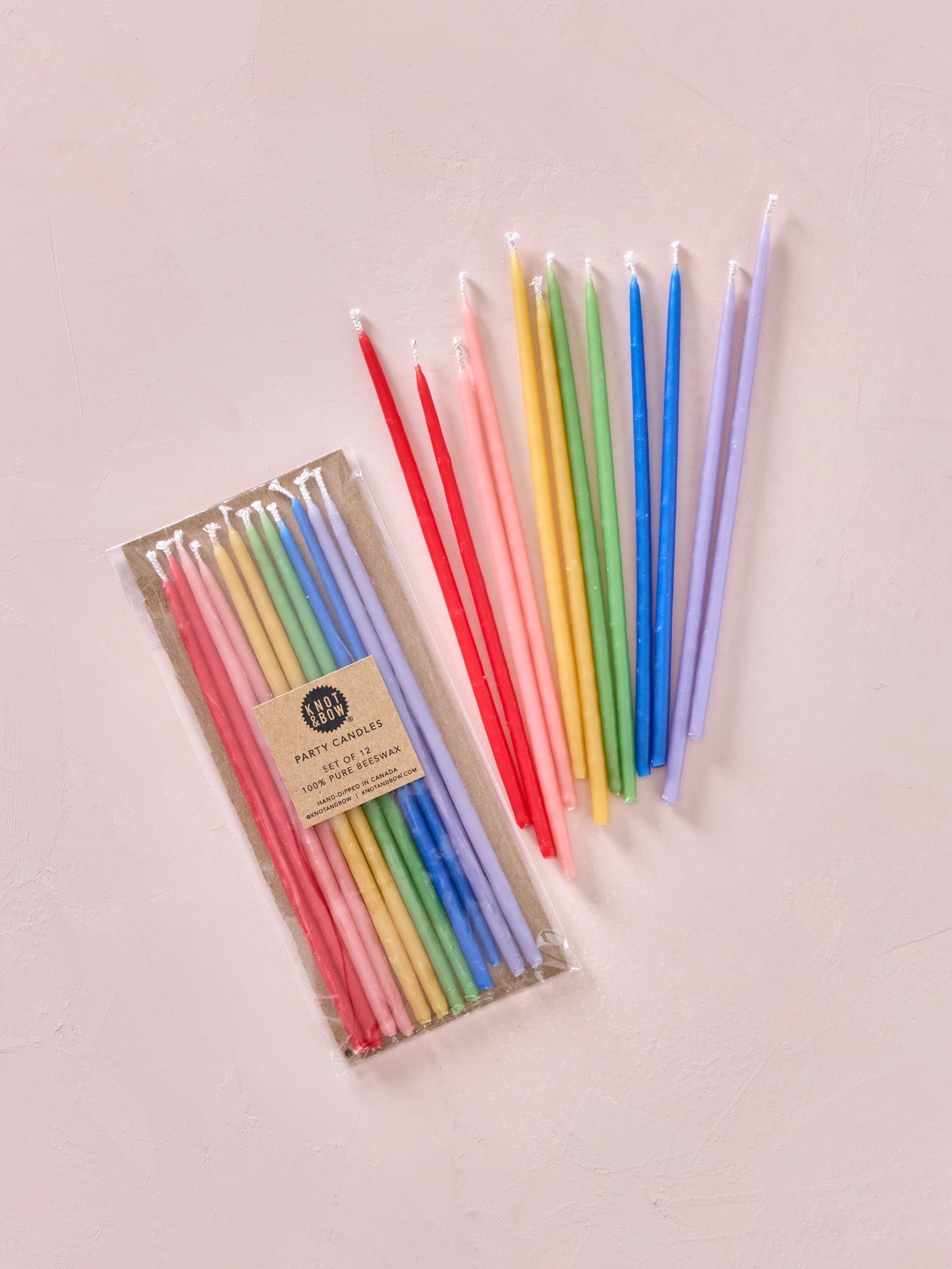 Tall Hand-Dipped 100% Beeswax Birthday Candles in Rainbow