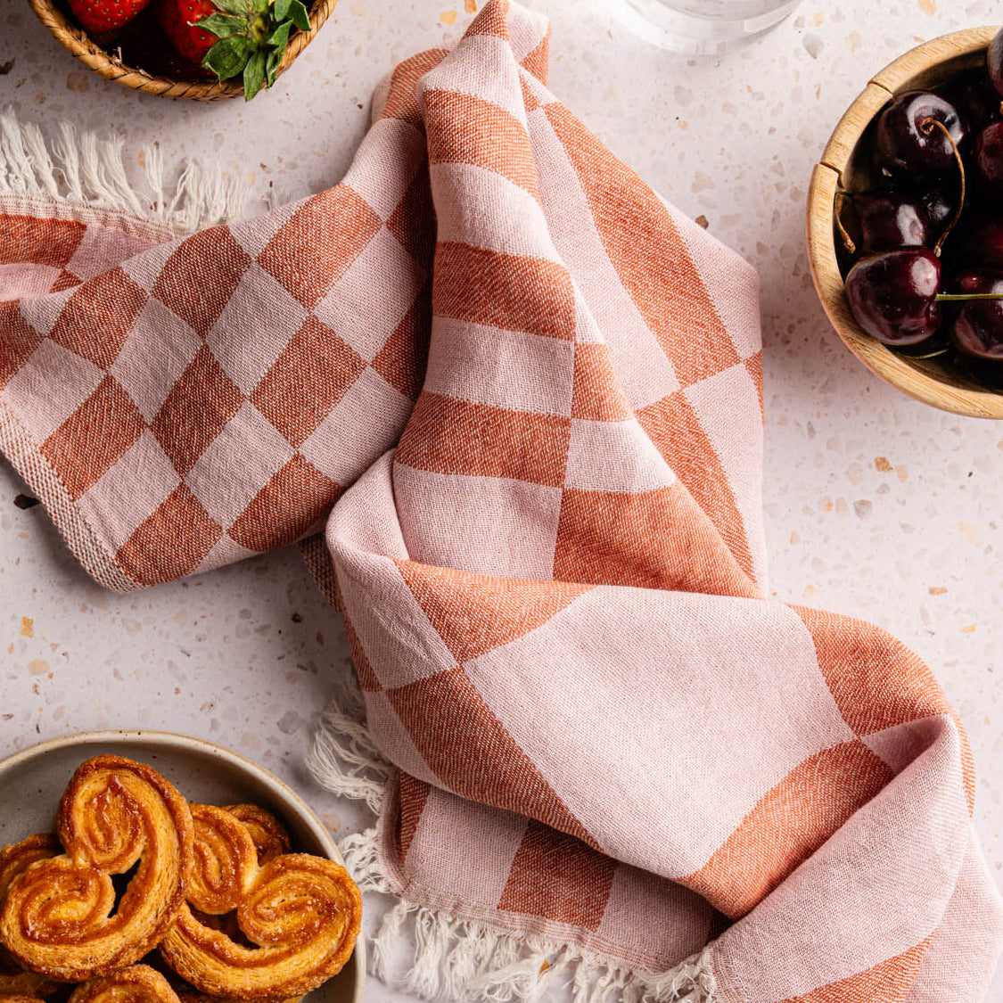 Red & Pink Blocks Geometric Tea Towel