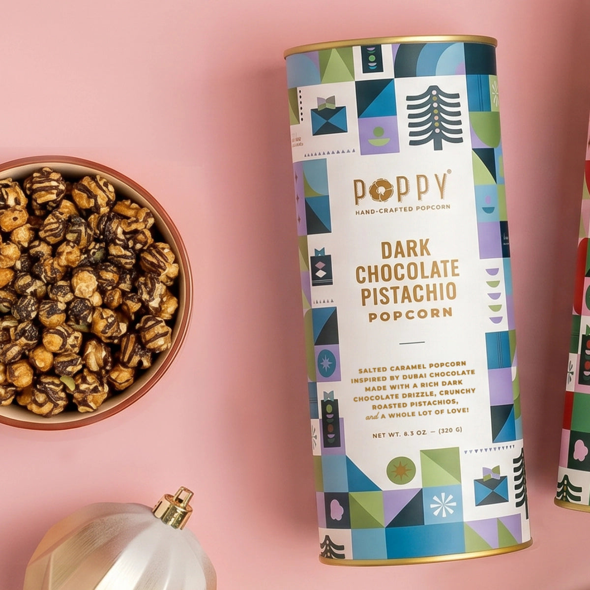 Poppy Dark Chocolate Pistachio Holiday Popcorn