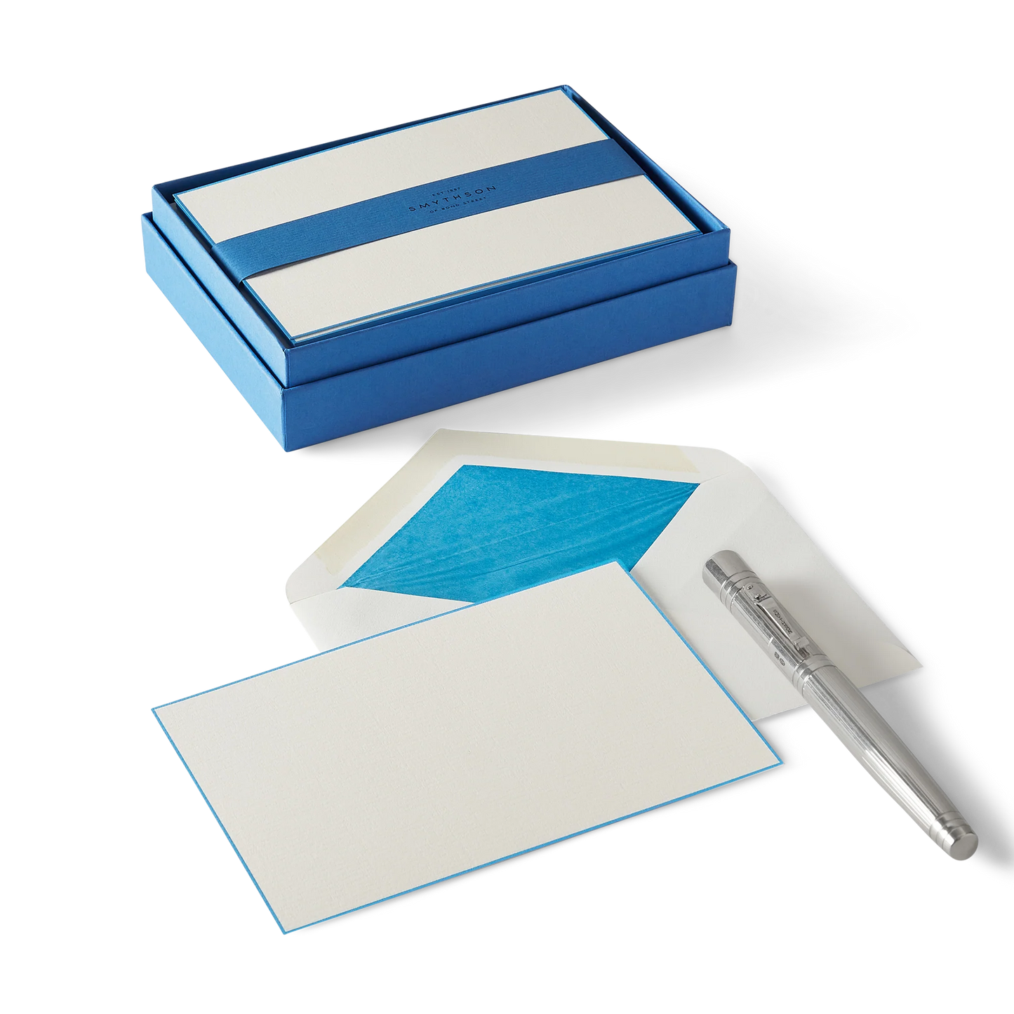 Smythson Bordered Correspondence Cards in Nile Blue