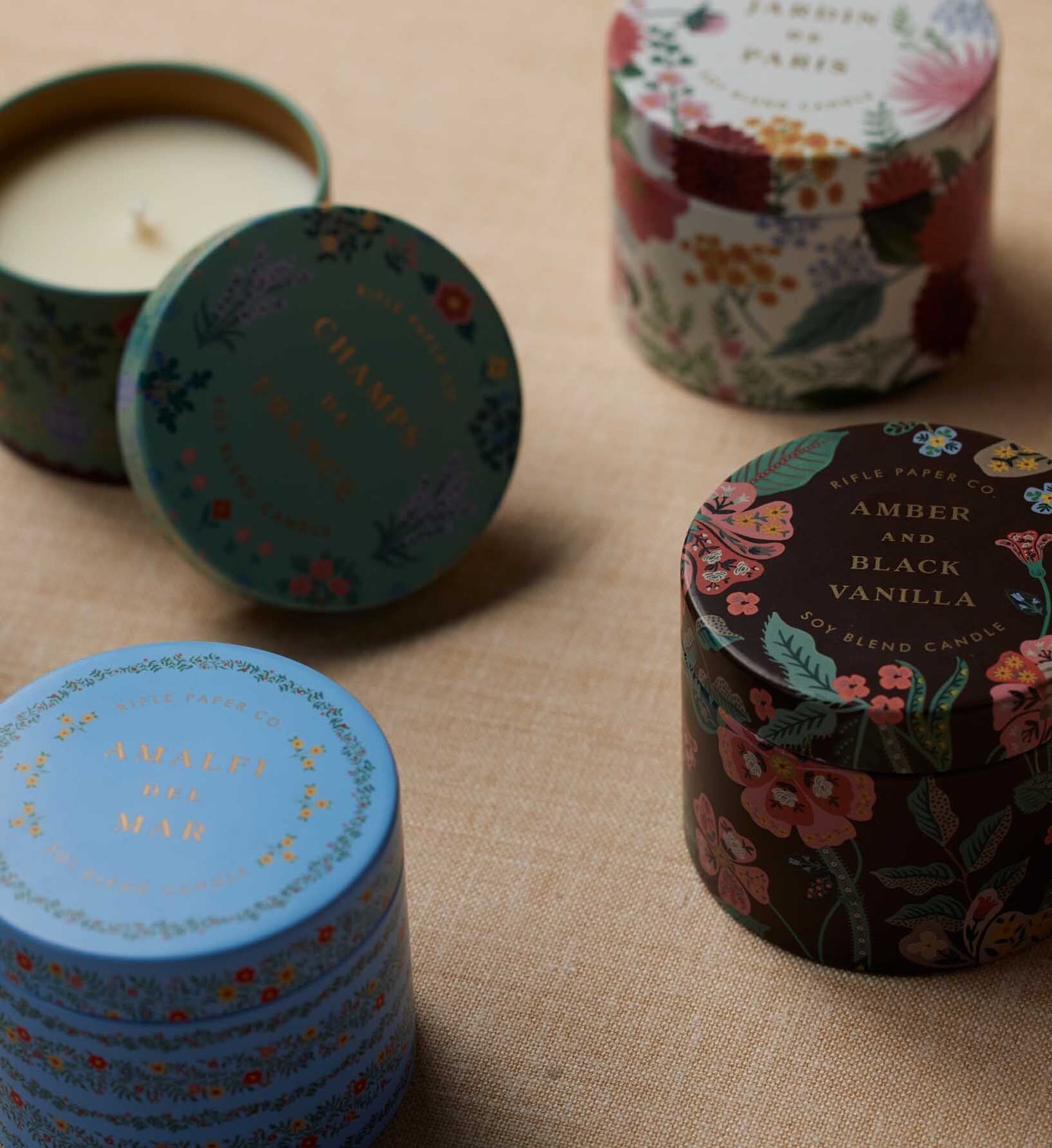 Rifle Paper Co. Gracie Amber and Black Vanilla Tin Candle