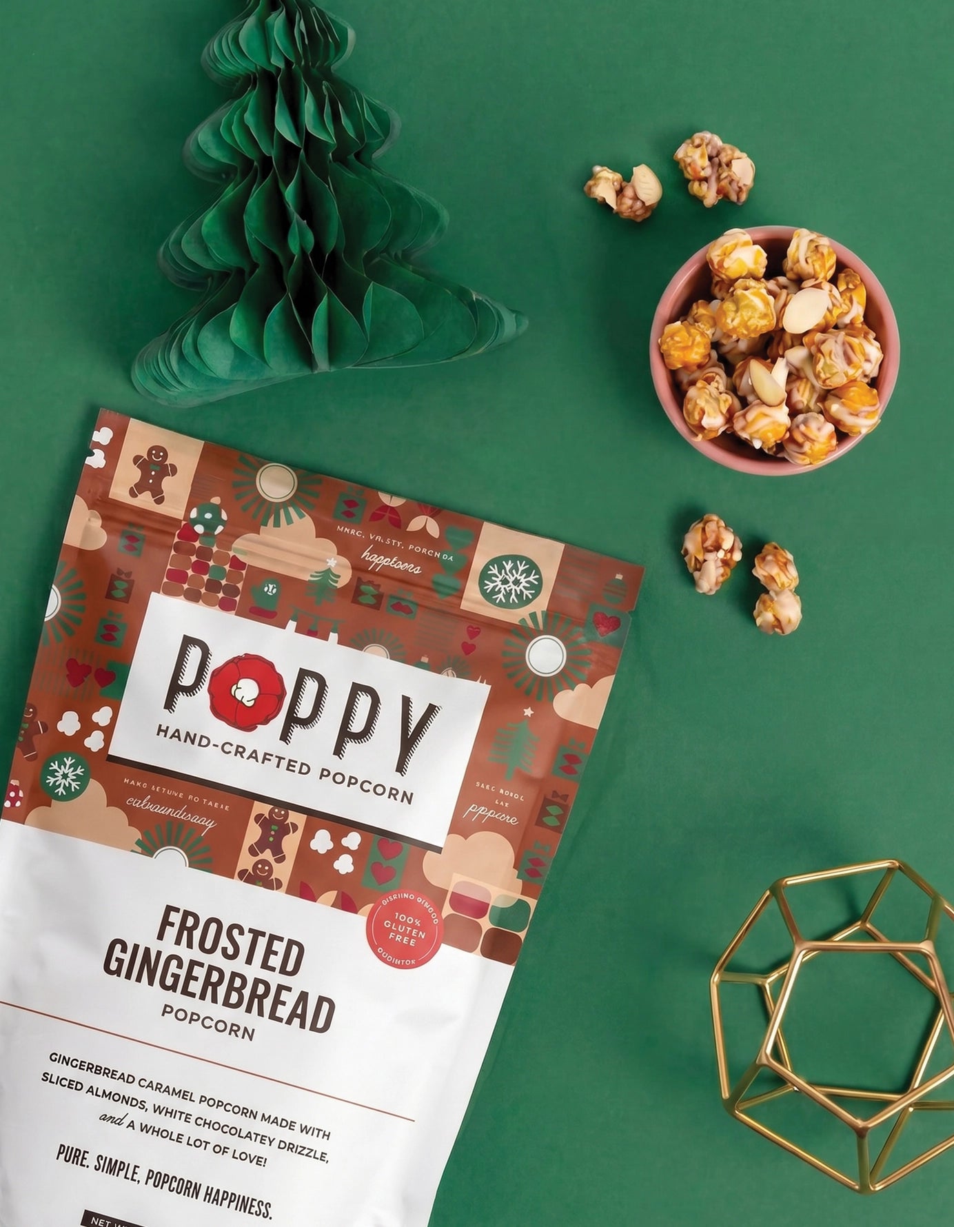 Poppy Holiday Frosted Gingerbread Popcorn