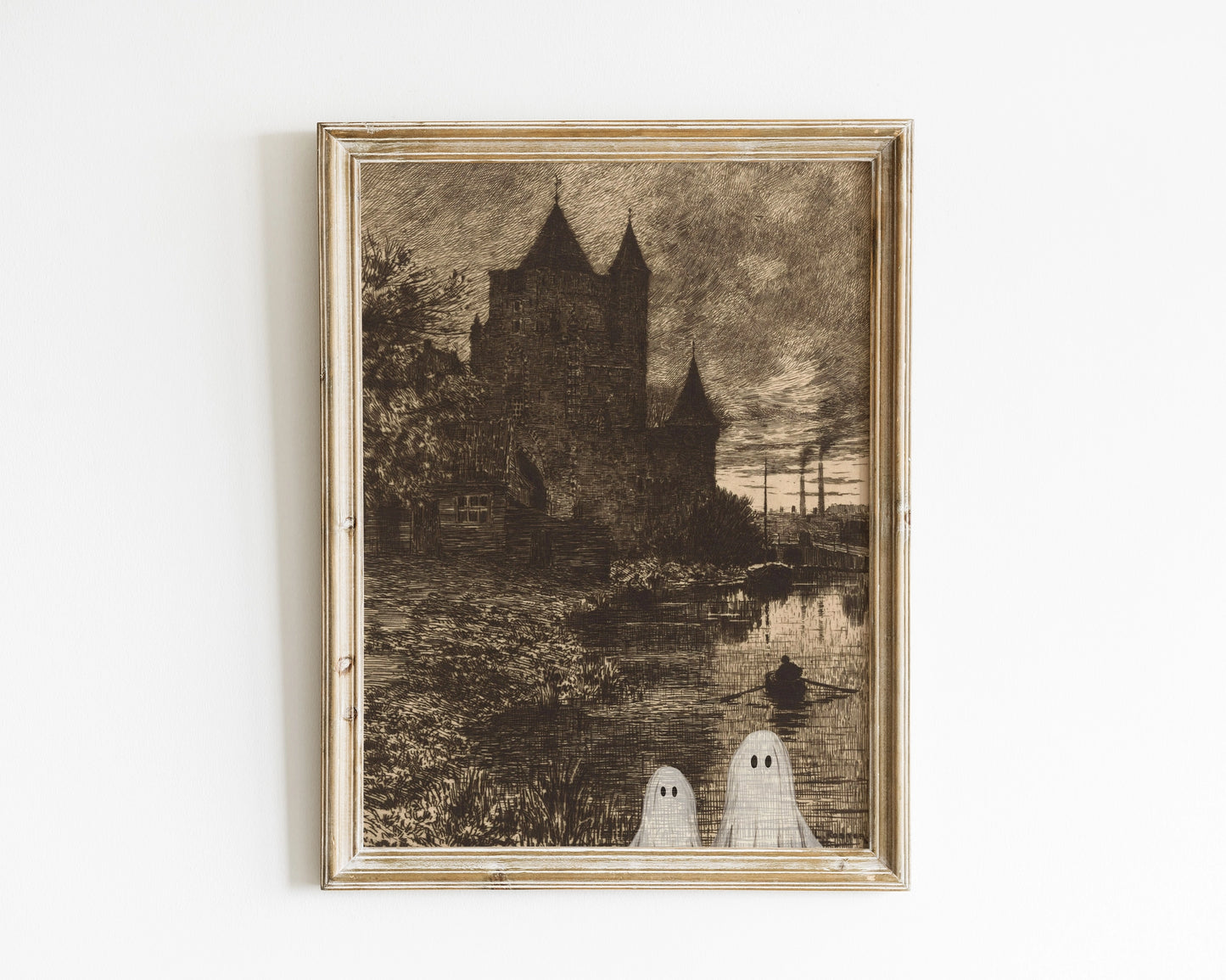 Spooky House with Ghosts Wall Art Print