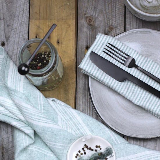 Green + White Thin Stripe Linen Hand Towel