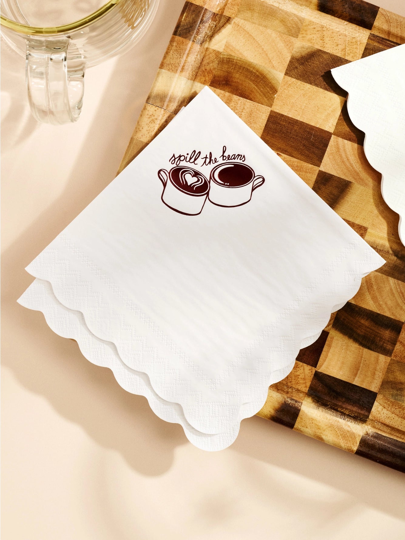 Spill The Beans Scalloped Edge Cocktail Napkins