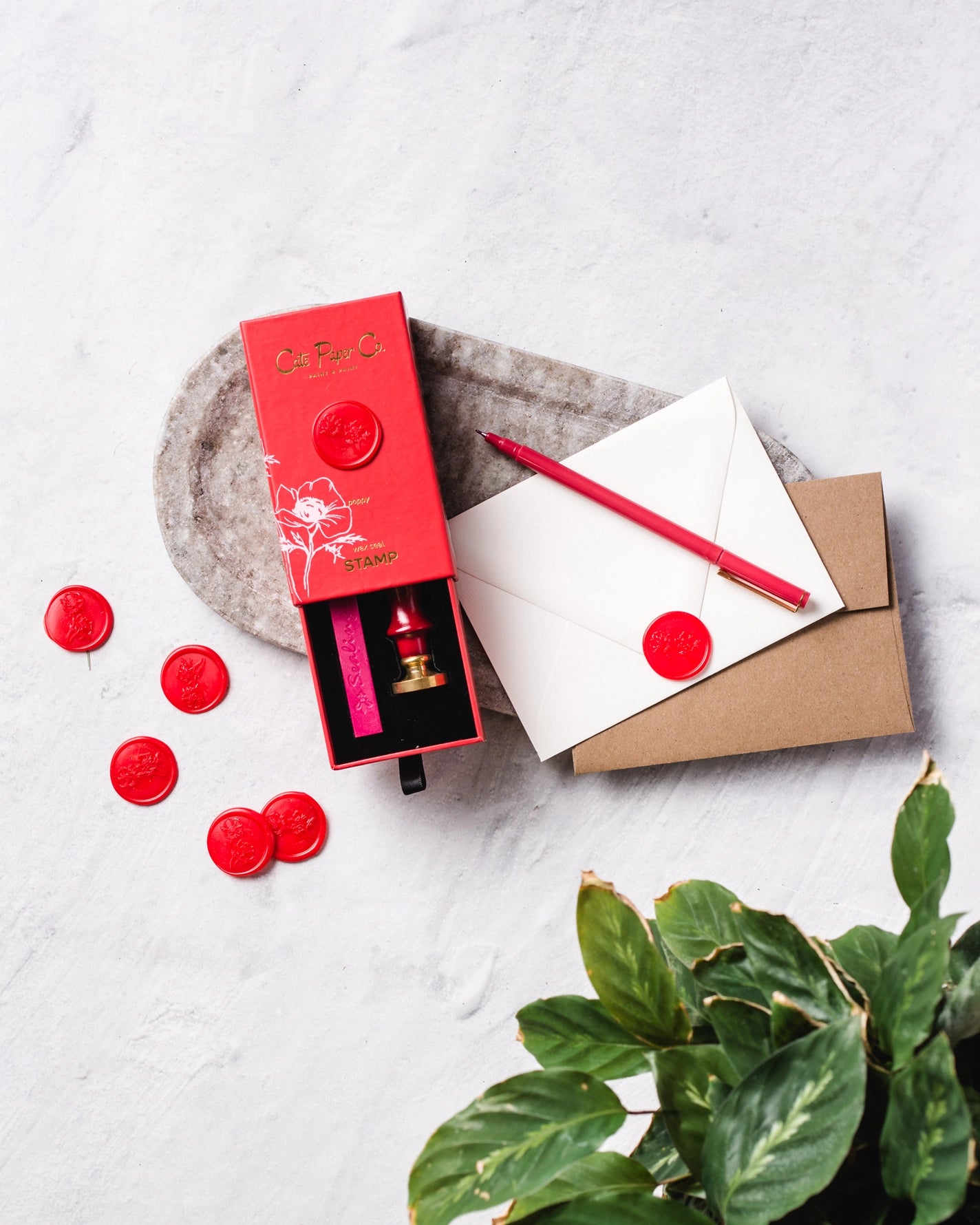 Wax Seal Stamp and Wax Stick Set in Poppy
