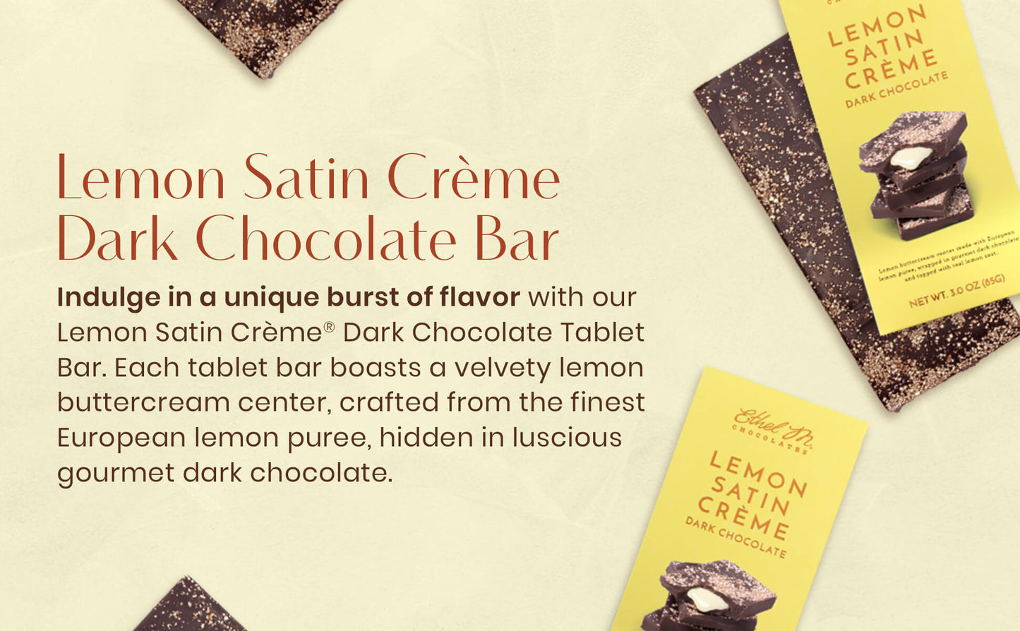 Lemon Satin Crème Dark Chocolate Tablet Bar by Ethel M Chocolates