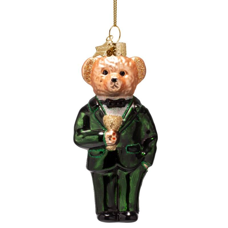 Glass Dapper Bear in Green Ornament by Vondels