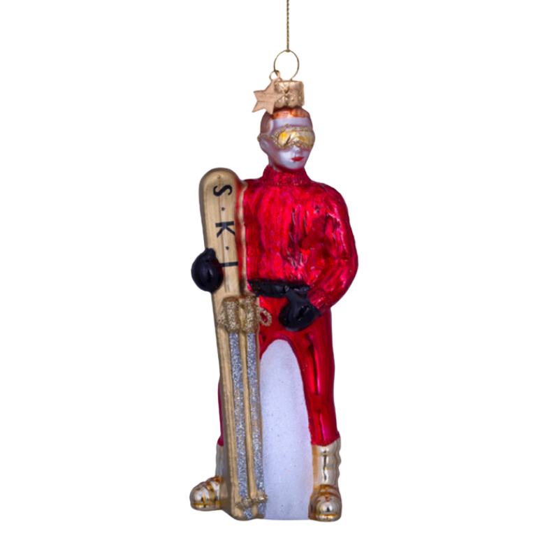 Glass Ski Man in Red Ornament
