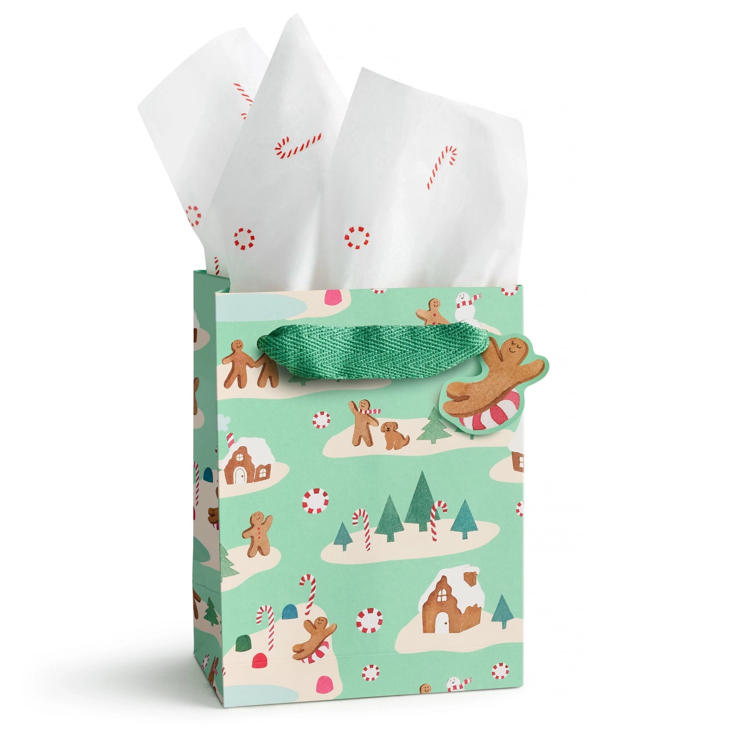 Small Mint Gingerbread Village Gift Bag