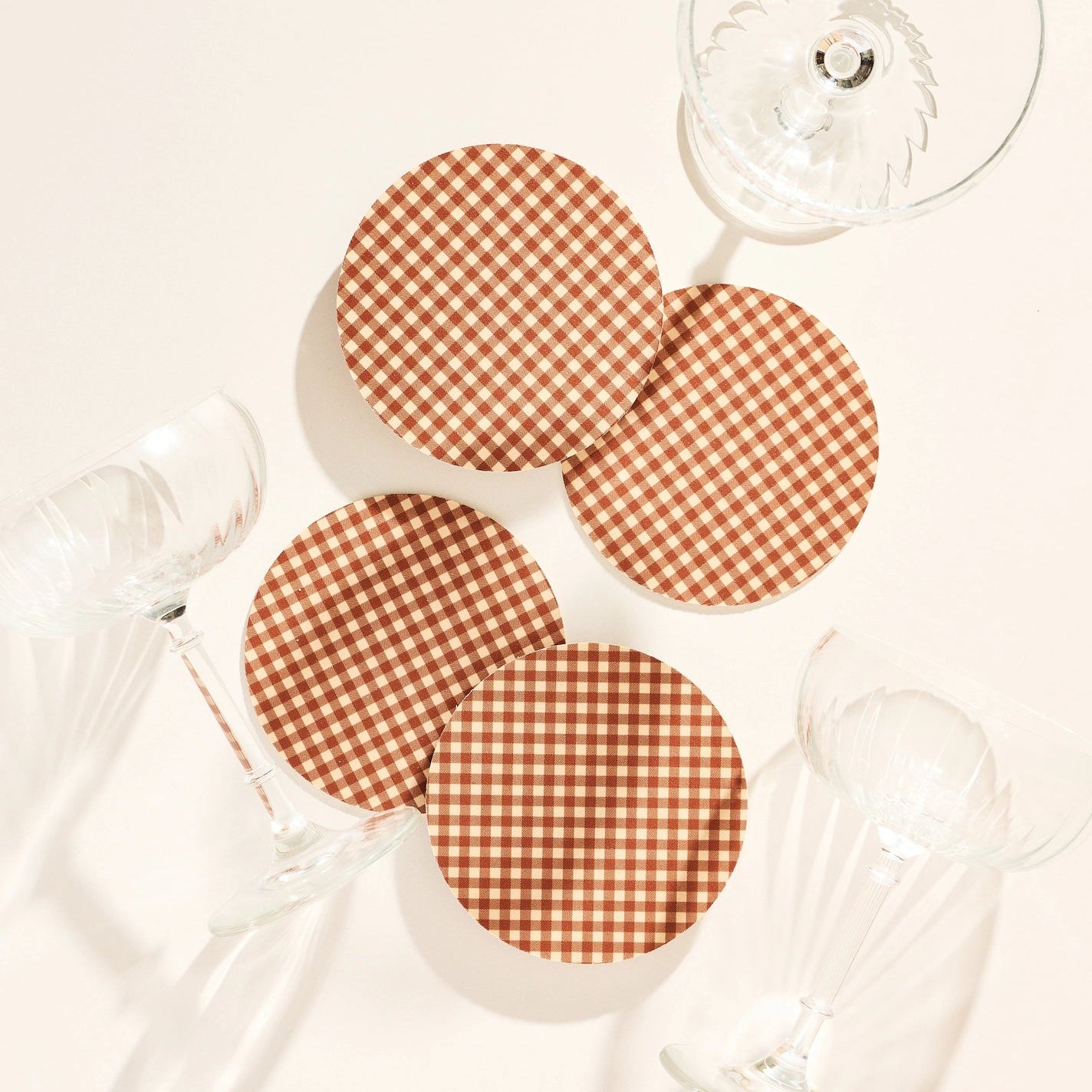 Tan Gingham Paper Coasters