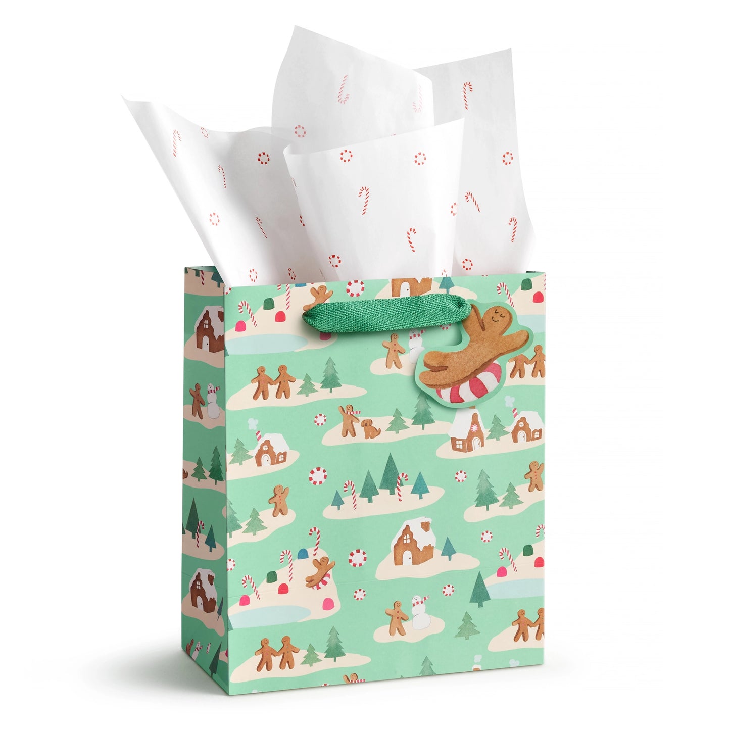 Medium Mint Gingerbread Village Gift Bag