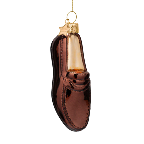 Glass Brown Loafers Ornament