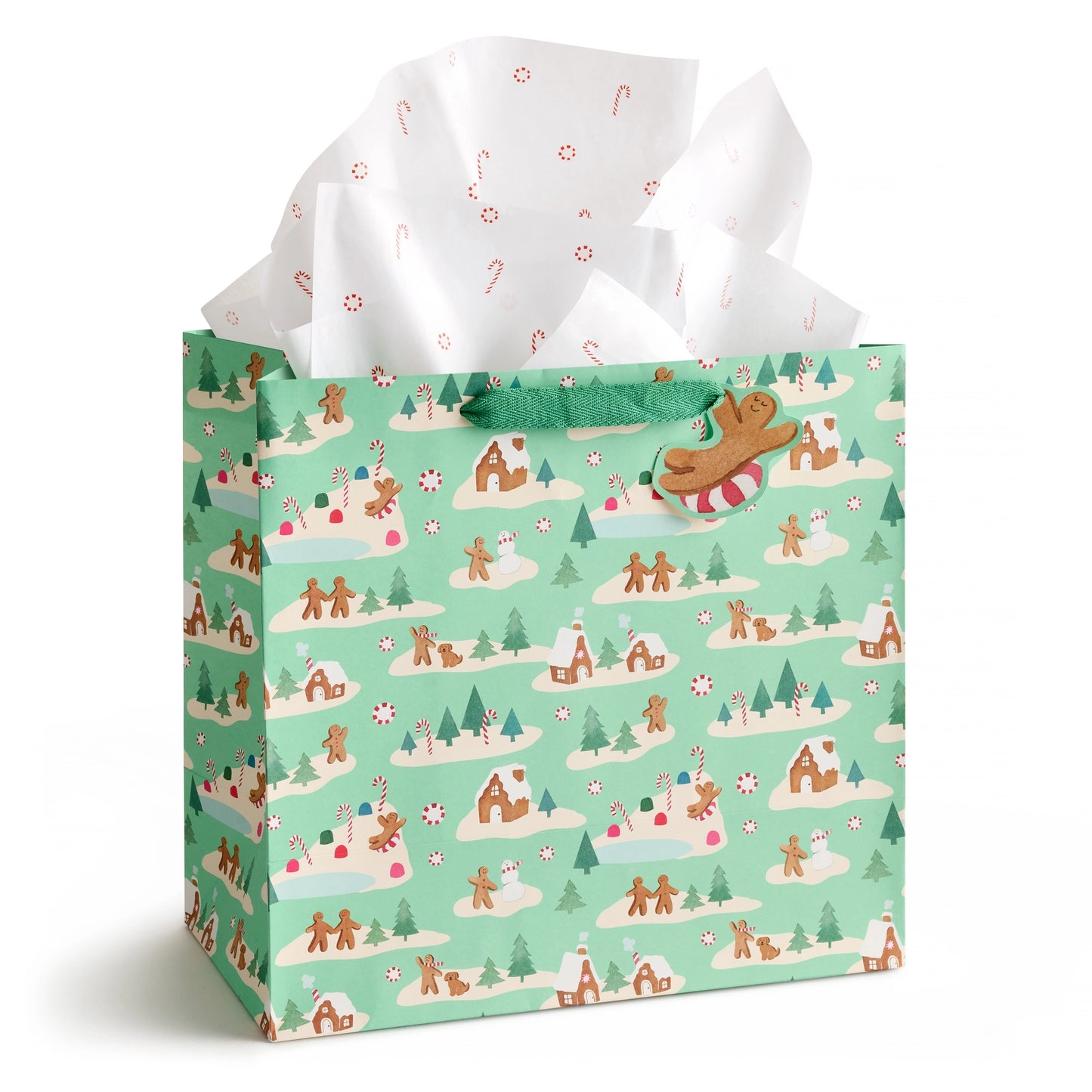 Large Mint Gingerbread Village Gift Bag