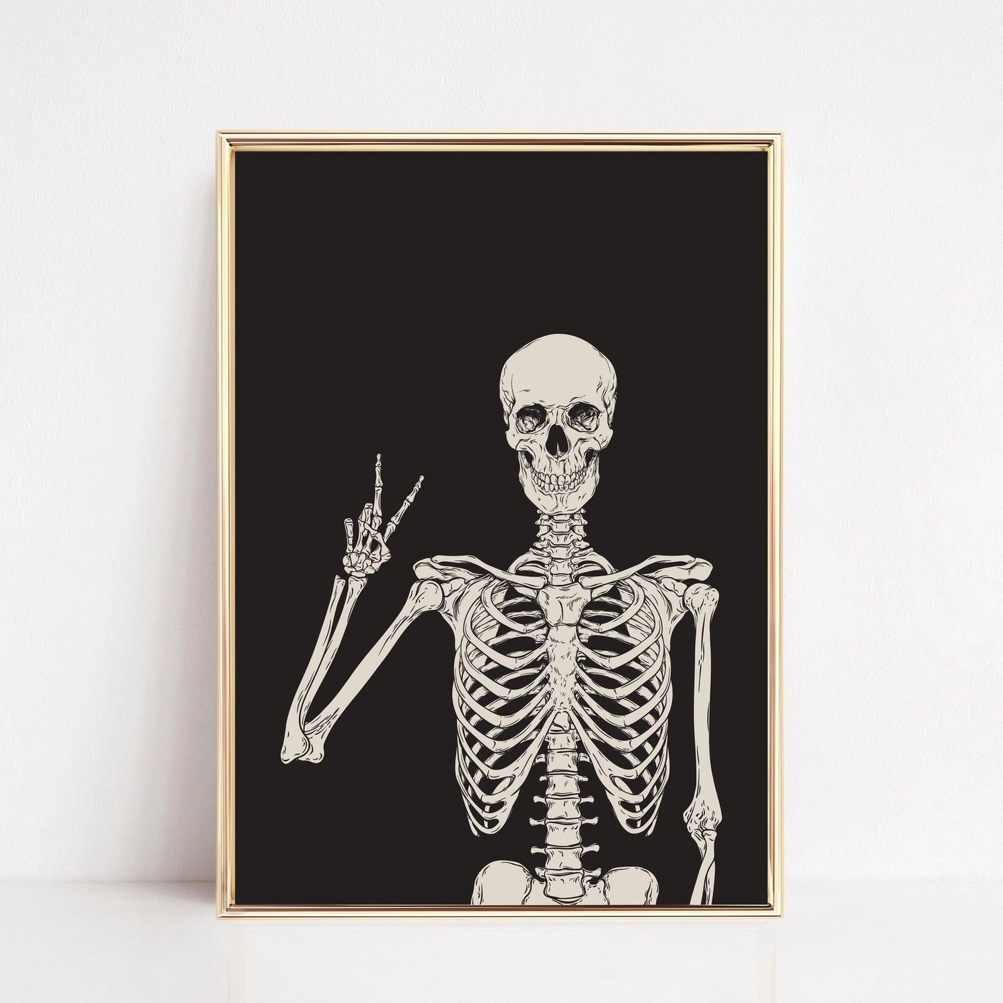 Skeleton Peace Sign Wall Art Print