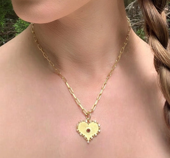 Green Tourmaline Statement Heart Necklace by Amelia Rose Jewelry