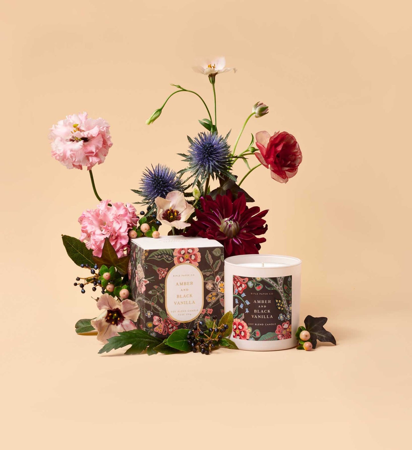 Rifle Paper Co. Gracie Amber and Black Vanilla Glass Candle