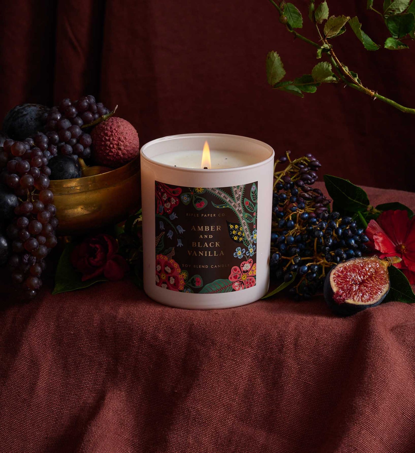 Rifle Paper Co. Gracie Amber and Black Vanilla Glass Candle
