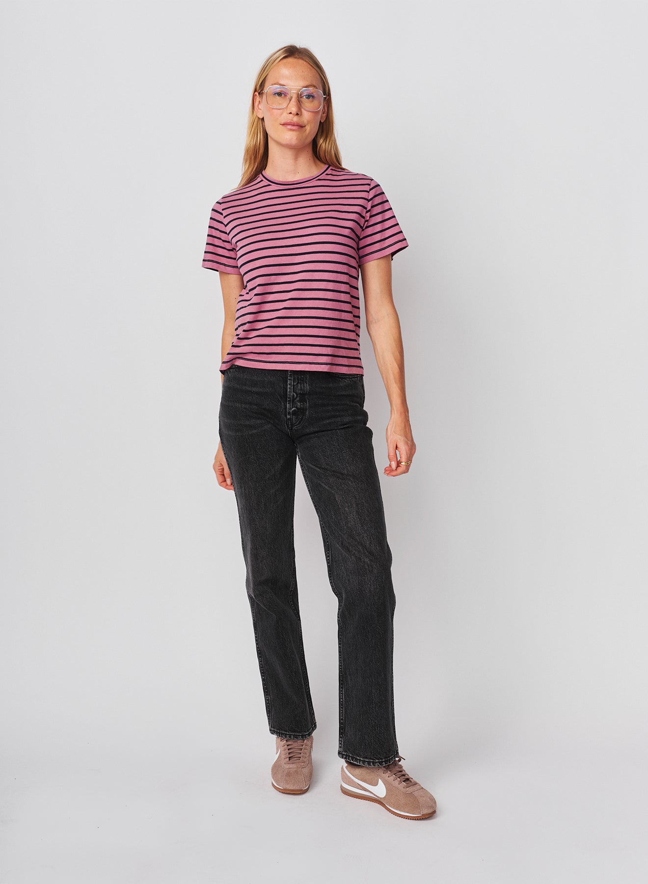 Mauve Striped Boxy Crew Tee