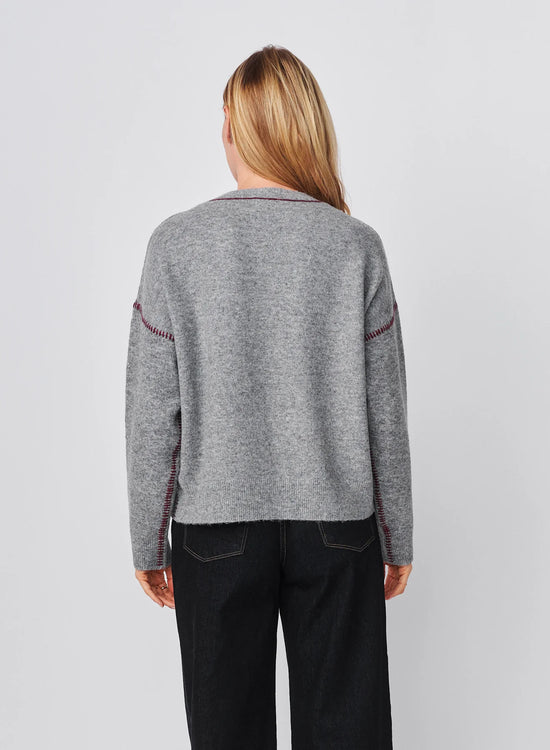 Baseball Stitch Pullover Sweater, Heather Grey