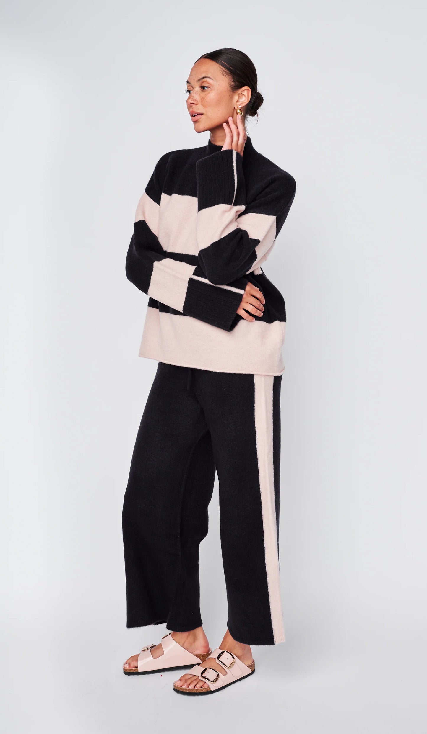 Wide Stripe Mock Neck Sweater