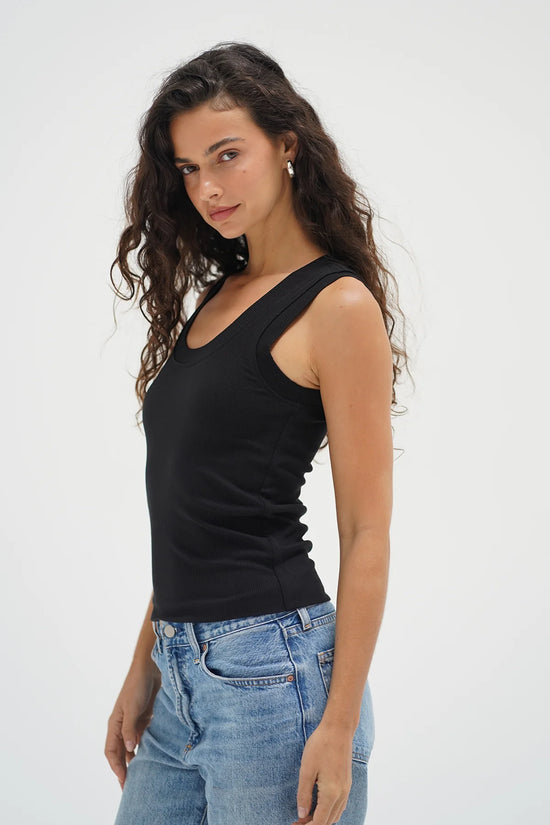 Double Layer Ribbed Scoop Tank, Black by LNA