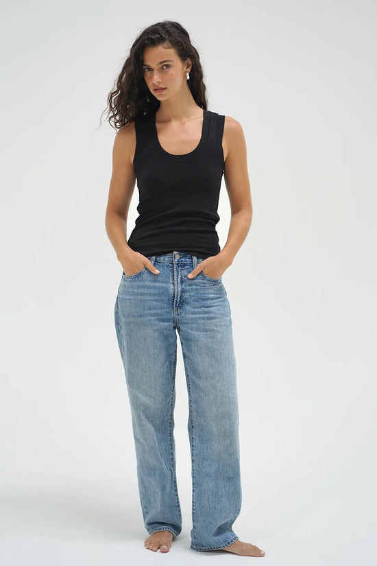 Double Layer Ribbed Scoop Tank, Black by LNA