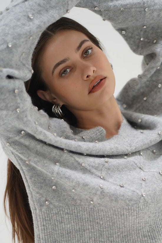 Noma Rhinestone Sweater, Silver Grey