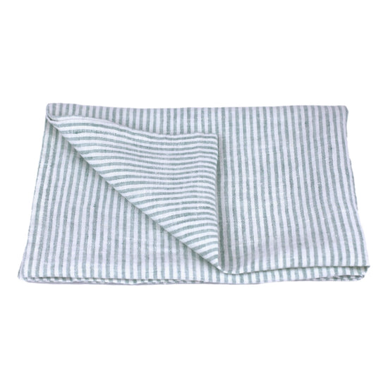 Green + White Thin Stripe Linen Hand Towel