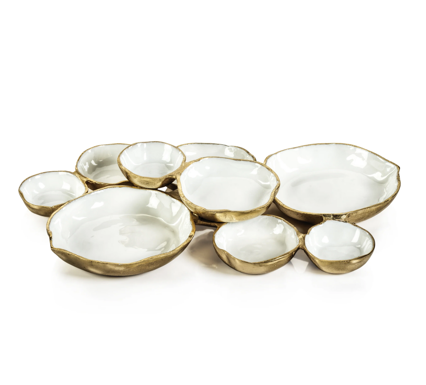 Load image into Gallery viewer, Large Gold &amp;amp; White Cluster Serving Bowls
