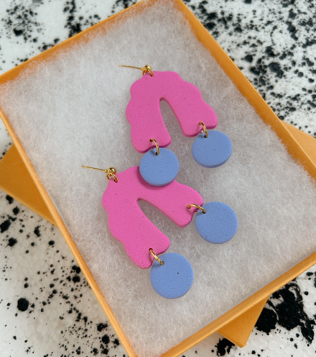 Load image into Gallery viewer, Pink Wavy Arch Earrings by Lemon Lee Studio
