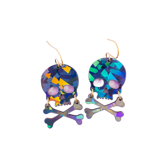 Load image into Gallery viewer, Holographic Skull Acrylic Earrings by Momenti di Vita 

