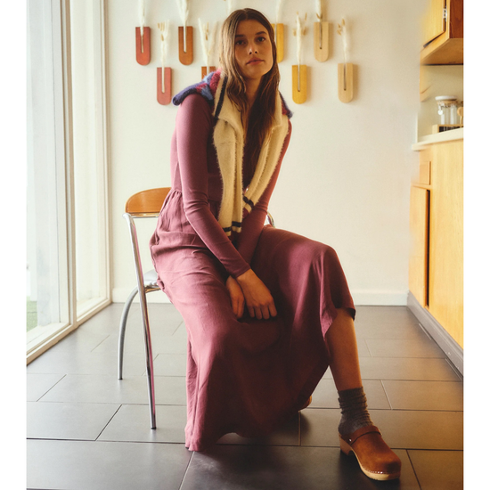 Mixed Ribbed Cupro Dress, Mulled Wine
