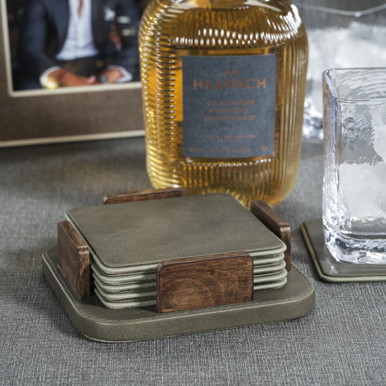 Sotto Leather Coaster Set - Cedar Green