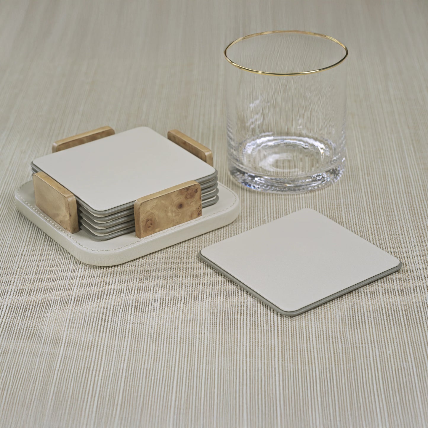 Sotto Leather Coaster Set - Ivory