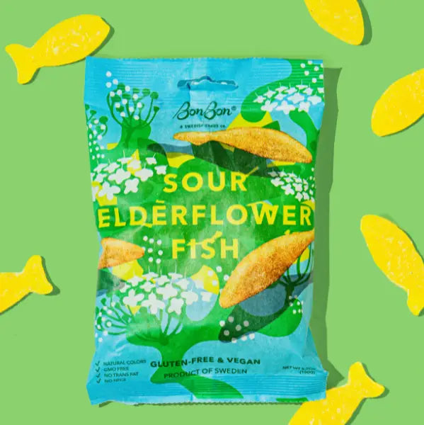BonBon Sour Elderflower Fish Swedish Candy
