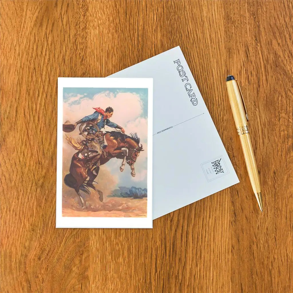 Cowboy On Bucking Bronco Postcard