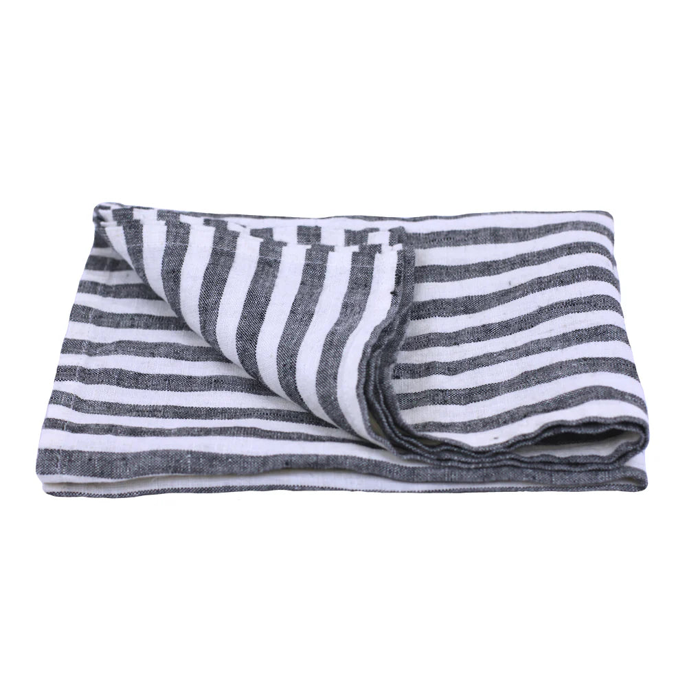 Black + White Stripe Linen Hand Towel