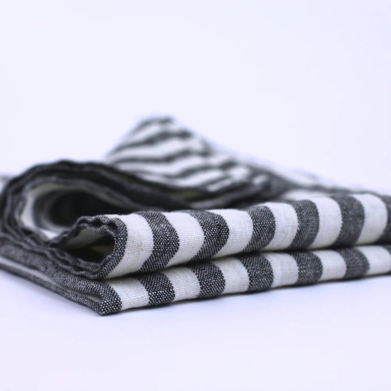 Black + White Stripe Linen Hand Towel
