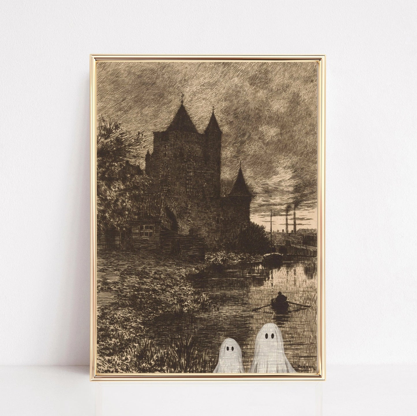 Spooky House with Ghosts Wall Art Print