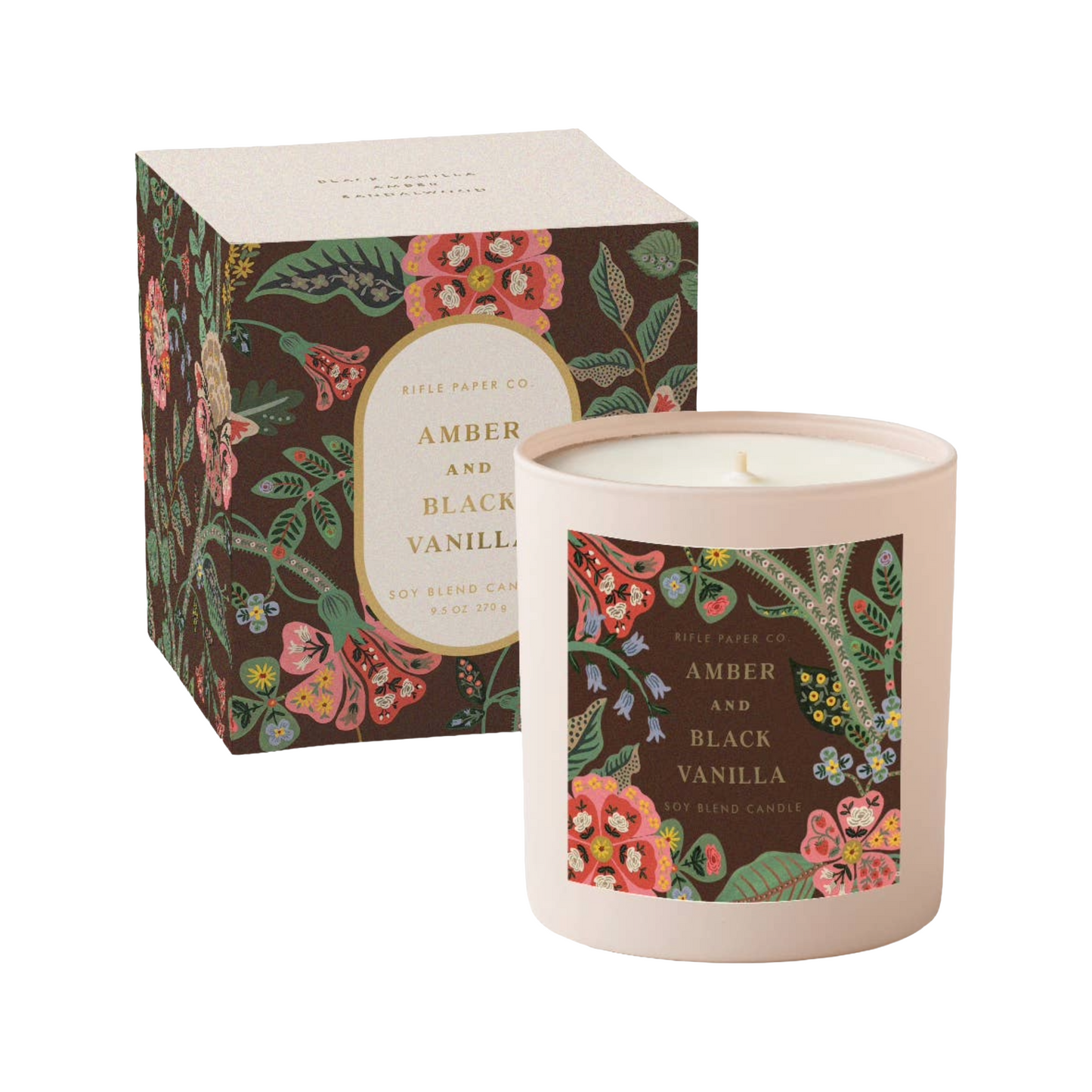Rifle Paper Co. Gracie Amber and Black Vanilla Glass Candle