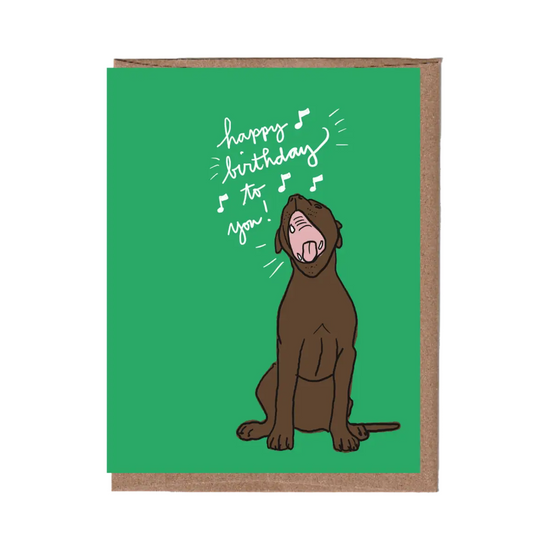 Dog Singing Happy Birthday Card by La Familia Green