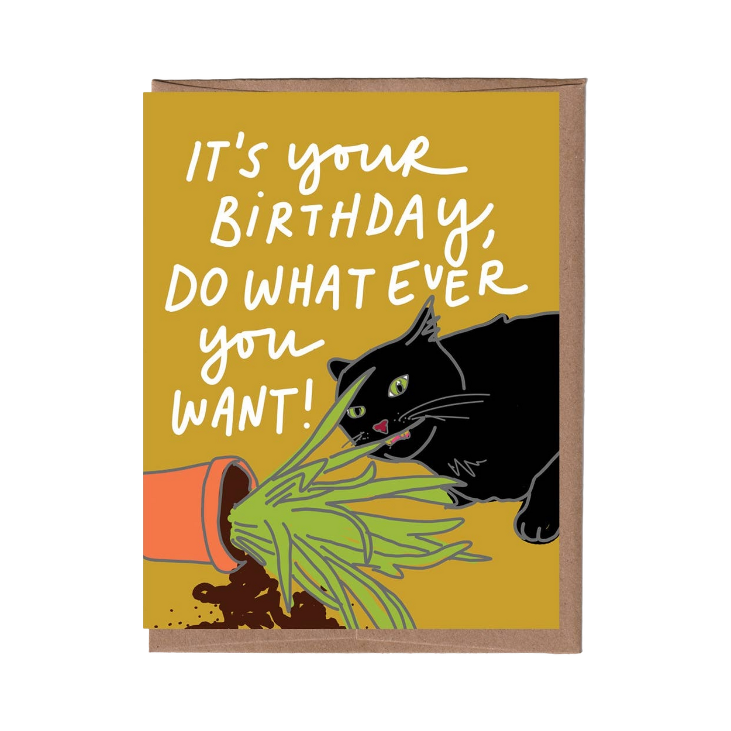 Cat Eating Plants Birthday Card