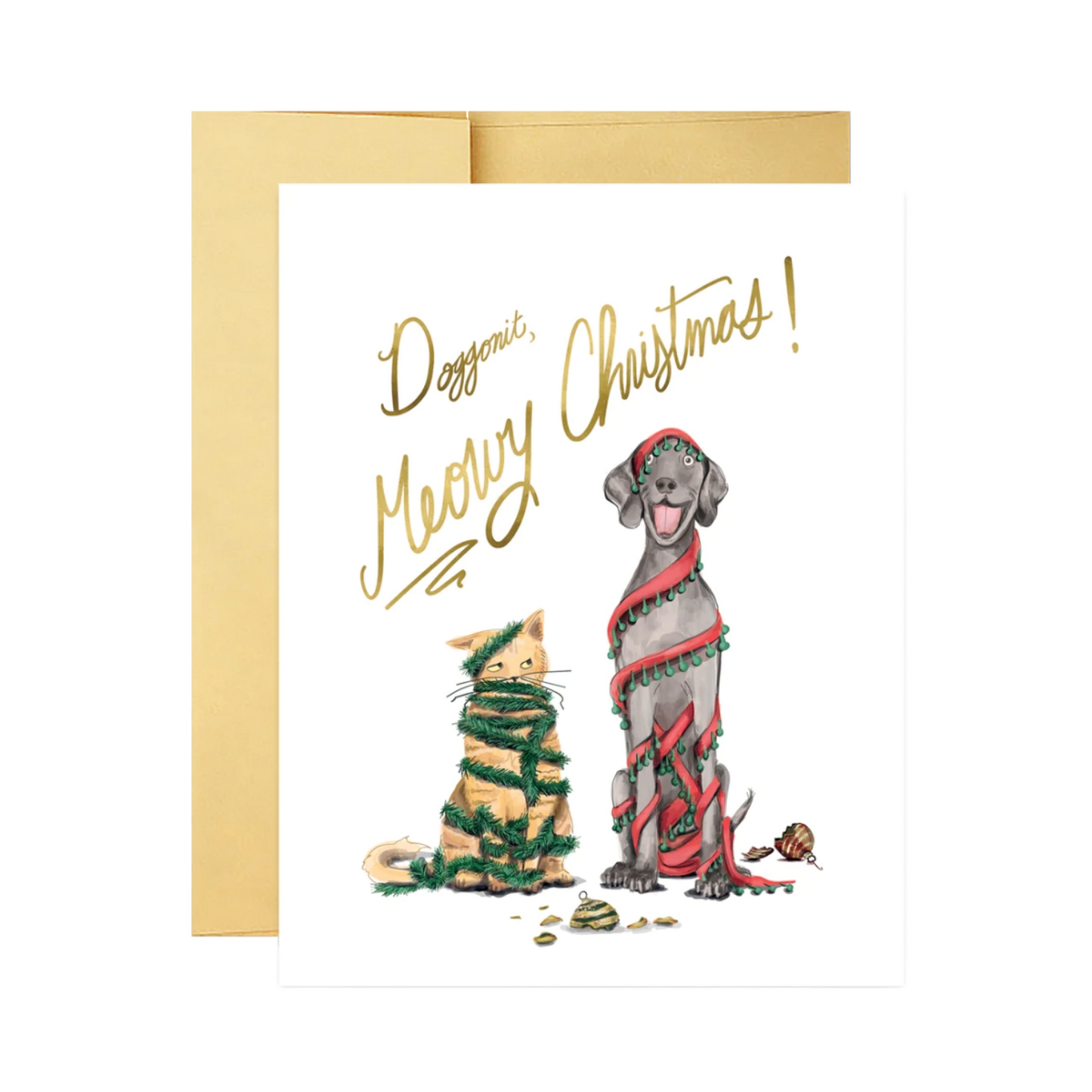Doggone Meowy Christmas Card by Good JuJu Ink
