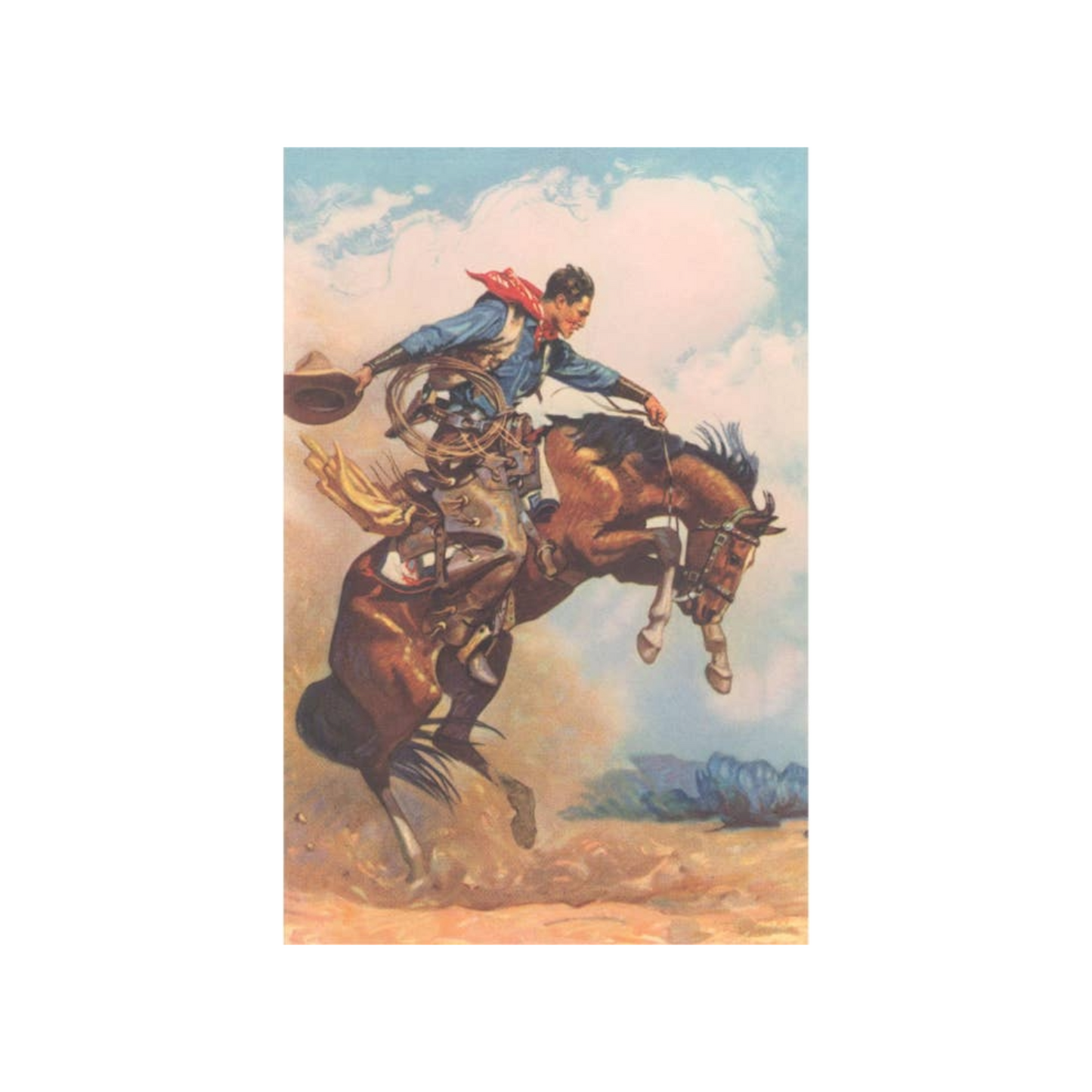 Cowboy On Bucking Bronco Postcard