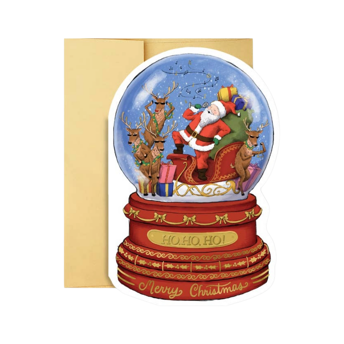 Singing Santa Sleigh Snowglobe Card