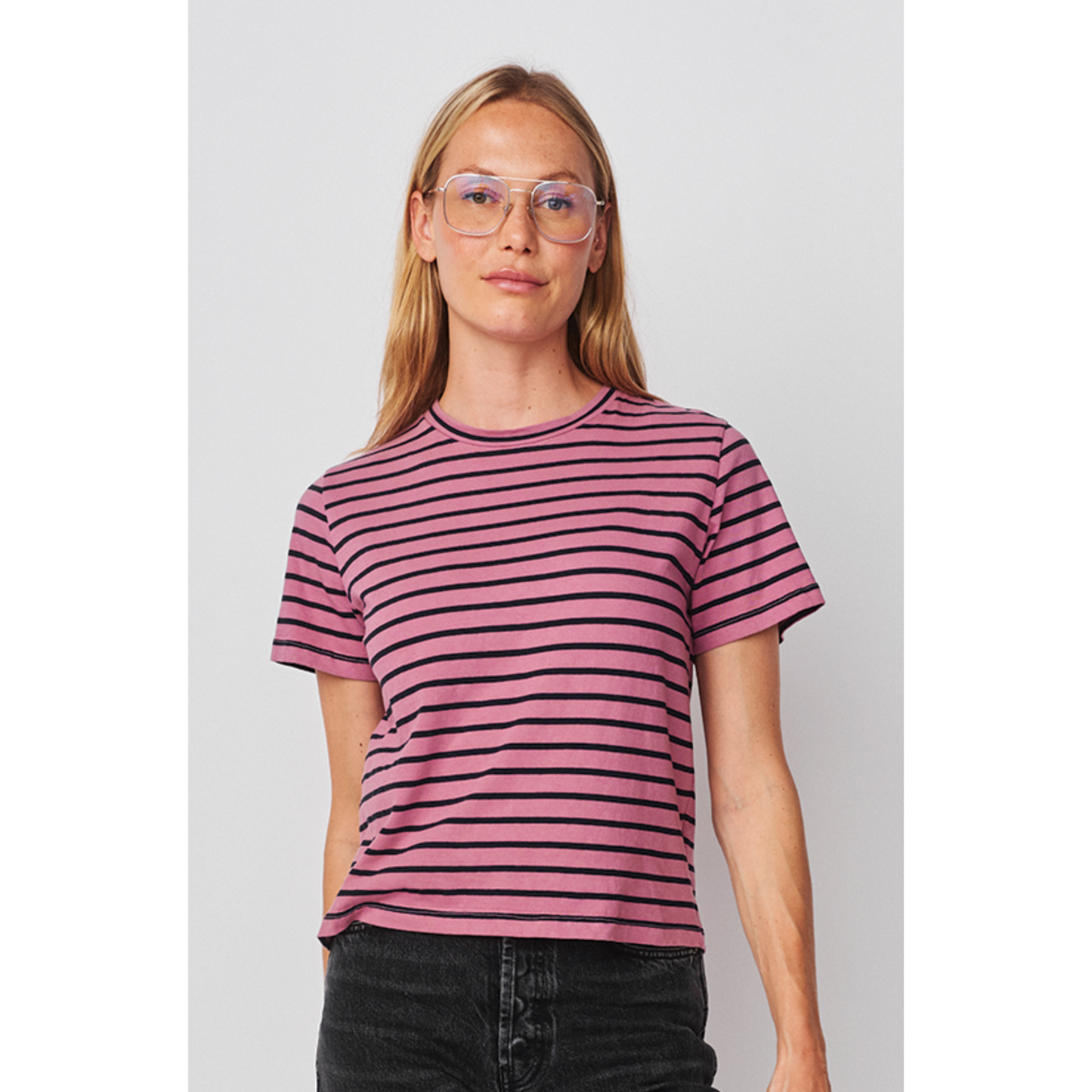 Mauve Striped Boxy Crew Tee
