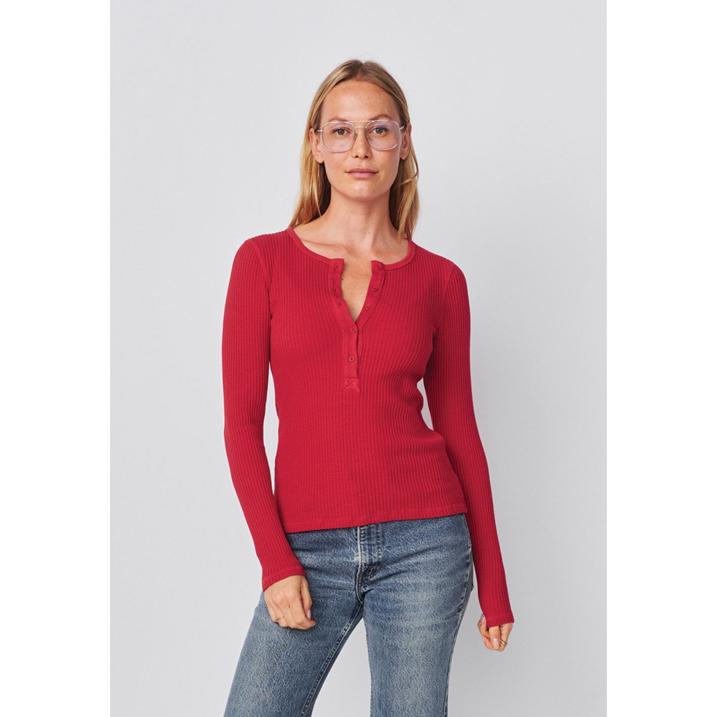Long Sleeve Henley, Vintage Red