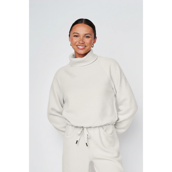 Plush Fleece Funnel Neck Pullover, Cream by Stateside