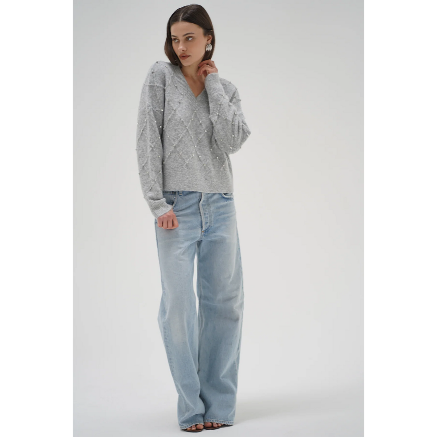 Noma Rhinestone Sweater, Silver Grey